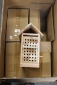 Eleven wooden hanging Bee Hives with removable trays.