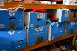 Eight boxes of pre-owned clothing and related items.