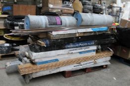 A quantity of miscellaneous flooring, trims and floor tiling insulation.