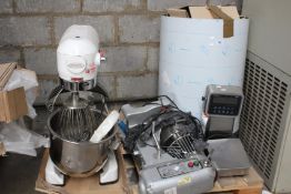 A quantity of miscellaneous industrial catering equipment to include Buffalo food mixer, weighing