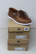Two pairs of as new Sperry A/O two eye Pullup tan boat shoes (UK 10.5, 11).