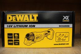 A boxed as new DeWalt XR 18V Cordless Oscillating Multi Tool DCS355N-XJ (Bare unit).