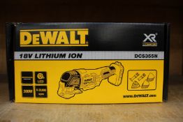 A boxed as new DeWalt XR 18V Cordless Oscillating Multi Tool DCS355N-XJ (Bare unit).