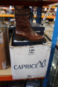 Six pairs of as new Caprice ankle boots in chestnut antic (Assorted sizes).