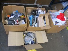 Three boxes of miscellaneous items to include C4 Extreme Energy Pre-Workout and ABUS Padlocks (
