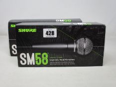 Two Shure SM58 Cardioid Dynamic Vocal Microphones.