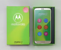 A boxed as new Motorola Moto G6 Play (XT1922-2) 32GB in Fine Gold (Box opened. UK plug and USB cable
