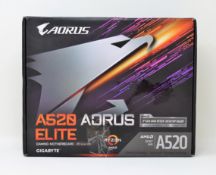 A boxed as new Gigabyte A520 AORUS ELITE ATX Motherboard for AMD AM4 CPUs (Box opened, inner packagi