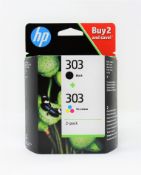 Twenty two boxed as new HP 303 Black and Tri-Colour Ink Cartridges (P/N: 3YM92AE) (Use by: June 2023