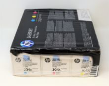An as new HP 304A Cyan/Magenta/Yellow LaserJet Toner Cartridge Triple Pack (P/N: CF372AM) (Boxes/pac