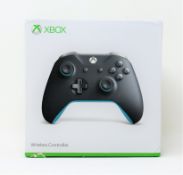 A boxed as new Microsoft Xbox Wireless Controller in Grey/Blue (P/N: WL3-00106) (Sealed, some damag