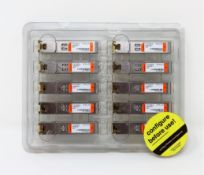 Ten as new Flexoptix 1000BASE-T 100m Copper SFP Universal Transceivers (Some damage to packaging).