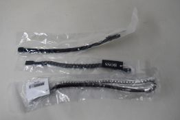 Three men's assorted as new Hugo Boss bracelets; brown leather bracelet 1580149M (RRP £69), chain