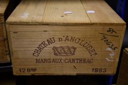 An unopened case of 1983 Chateau D’Anguludet Margaux Cantenac (12 Bottles) (Over 18s only).