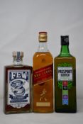 Three Johnnie Walker Red Label's (700ml), a F.E.W Immortal Rye whiskey (750ml) and two Passport