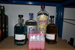 Assorted gins; The Wizard Blue (500ml), The Wizard Gold (500ml), Larios Gin Mediterranea (1ltr),