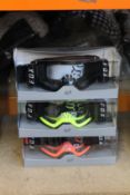 Three pairs of as new Fox Air Space Roll Off System goggles (Three assorted colours).