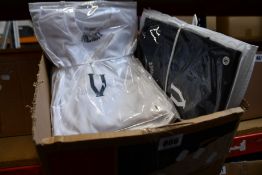 Eighteen as new Valiance T-shirts in white/black (S, M - RRP £25 each).