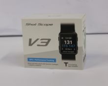 A boxed as new Shot Scope V3 Black Golf GPS + Performance tracking watch with 16 tracking tags