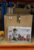 Five boxed as new Playmags 3D magnetic tiles 100 piece value sets.