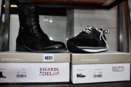 A pair of Regarde Le Ciel sneakers (UK 7) and a pair of boots (UK 6).