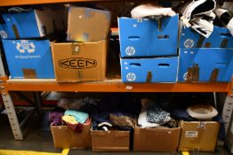 Twelve boxes of assorted pre-owned clothing and related items.