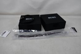 Four gents assorted as new Hugo Boss bracelets; brown leather bracelet 1580149M (RRP £69) and