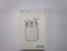 A quantity of as new CSHID MA10 wireless earbuds in charging cases (Approximately 130 items).