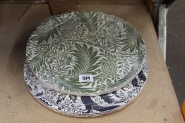 Four V&A Museum Larkspur Trays and four V&A Museum Indian Indigo Trays (Round - 38cm Diameter),