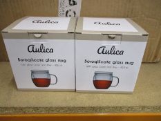 A quantity of as new Aulica products to include Boroqilicate glass mugs, glass teapots and other