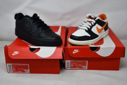Two pairs of youths as new Nike trainers; Dunk Low PRM (UK 3) and Court Borough Low 2 (UK 4.5).