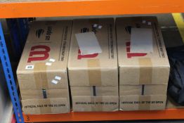 Three cases of as new Wilson US Open XD Tennis Balls (18 x 4 ball cans each case).