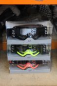 Three pairs of as new Fox Air Space Roll Off System goggles (Three assorted colours).