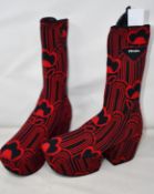 A pair of Prada Floral-Jacquard platform boots, possibly former display pair as no box, no sign of
