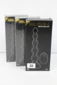 Four boxed as new Aphrodisia anal beads with three rumble motors (Over 18s only).