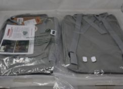 Five as new Fjall Raven Kanken backpacks in pale green.