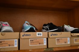 Four pairs of children's as new Asics trainers; GT-1000 9 PS (UK K13.5), Pre Excite 7 PS (UK K13.5),