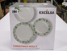 A boxed as new Excelsa Christmas Holly 18-pc dinner set.