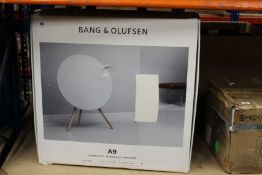 An as new Bang and Olufsen Beoplay A9 4th generation in White/Oak (NOTE: Box has been opened and has