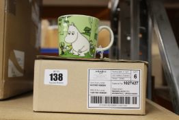 A box of six as new Arabia Moomin mugs with Moomintroll grass-green design.