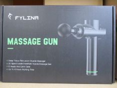 Three boxed as new Fylina J-6 deep tissue massage guns.