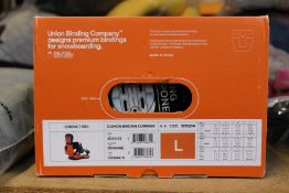A pair of boxed as new Union Contact Men's Series Pro Snowboard Bindings 2022 (Orange, L).