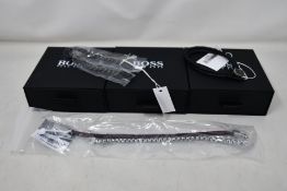 Three gents assorted as new Hugo Boss bracelets; brown leather bracelet 1580149M (RRP £69), chain