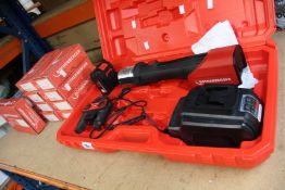 A pre-owned Rothenberger Romax 3000 AC press machine with accessories and multiple attachable jaws.