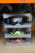 Three pairs of as new Fox Air Space Roll Off System goggles (Three assorted colours).