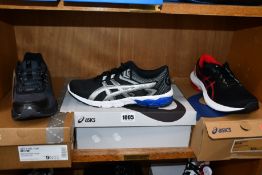 Three pairs of men's as new Asics trainers; UB2- Gel-1130 (UK 8.5), Gel-Pulse 13 (UK 9.5) and Gel-