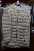 Three as new Woolrich Eco hooded jackets in white stone (2 x, S, 1 x M).