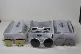 Three boxes of unbranded sunglasses.