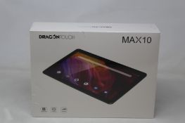 A boxed as new DragonTouch Max10 android tablet.