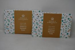 Forty boxed Grace and Evergreen washable and reusable makeup remover pads.